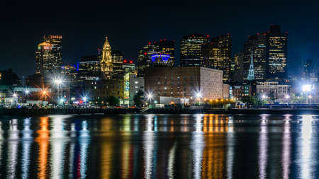 Nightview of the waterfront of Boston, Massachusettsの写真素材