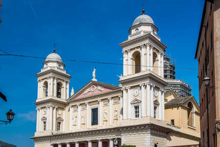 Facade of the neoclassical basilica in Porto Maurizio, Imperiaの写真素材