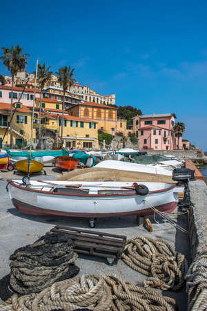 View over Porto Maurizio, part of the town of Imperia and its medieval village called Parasioの写真素材