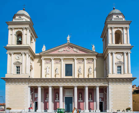 Facade of the neoclassical basilica in Porto Maurizio, Imperiaの写真素材