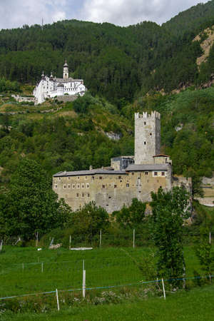 Fursternburg and Marienberg Abbey in Burgeis, Vinschgau, South Tyrolのeditorial素材