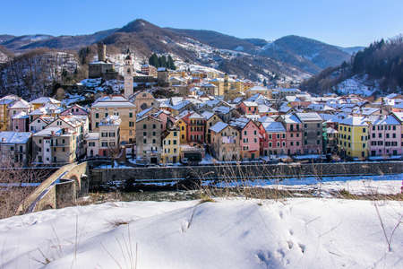 Winter view of ligurian village of Campo Ligure, registered to i borghi più belli d'Italia
