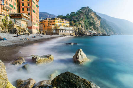 View over the fisherman village of Camogli in the Italian Rivieraの写真素材