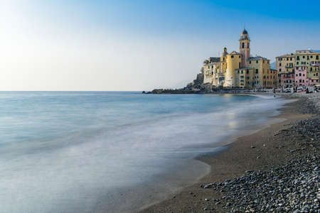 View over the fisherman village of Camogli in the Italian Rivieraの写真素材