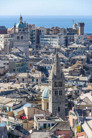 Cityscape of Genoa with its roofs and towers from Spianata Castellettoの写真素材
