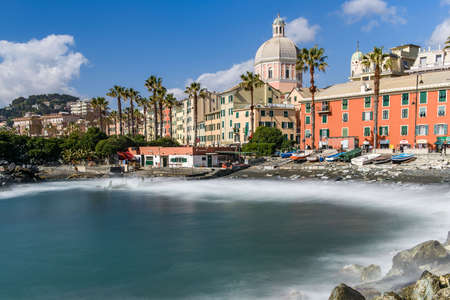Townscape and promenade of the village of Pegli, in the city of Genoaの写真素材