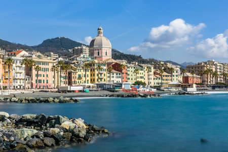 Townscape and promenade of the village of Pegli, in the city of Genoaの写真素材