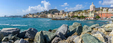 Townscape and promenade of the village of Pegli, in the city of Genoaの写真素材