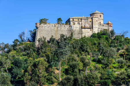The Brown Castle on a hill facing the Portofino Gulf on the italian Rivieraのeditorial素材