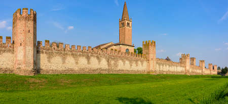 The medieval walls sourrandings Montagnana, one of the beautiful italian walled cities.の写真素材