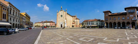Piazza Vittorio Emanuele II, main square of the walled city of Montagnana.の写真素材