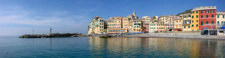 Colorful houses in the fisherman village of Bogliasco on the Italian Rivieraの写真素材