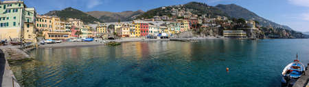 Colorful houses in the fisherman village of Bogliasco on the Italian Rivieraの写真素材