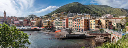 The port and the colorful houses of Nervi on the Italian Rivieraの写真素材