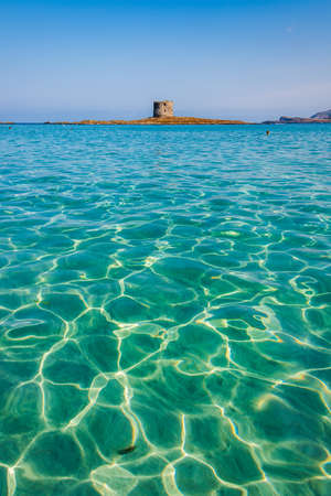 The incredible seewater and the aragonese tower in La Pelosa Beach, Stintino