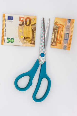 During ecomonic crisis the euro banknotes lost their valueの写真素材