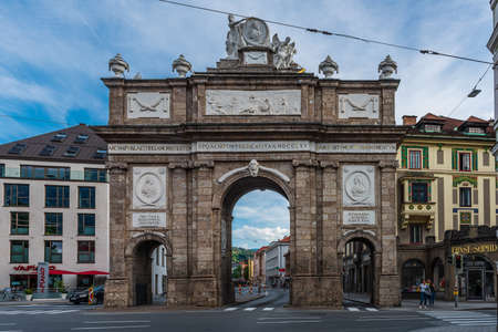 INNSBRUCK, AUSTRIA - 21 JULY, 2019: Triumphal arch in the old town of Innsbruckの写真素材