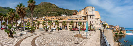 Square in the old town of Castellammare del Golfo, sicilian village in Italyの写真素材