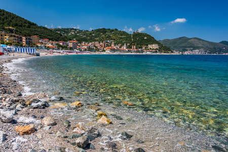 The wonderful seewater of the italian riviera in Noli, Liguria during summerの写真素材