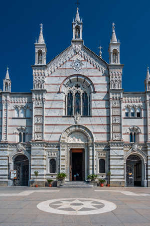 Neogothic Sanctuary of Nostra Signora di Montallegro at the top of a hill over the village of Rapallo in the italian Rivieraの写真素材