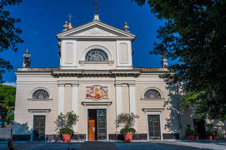 The church of SantÃ¬Ambrogio, on a hill between Rapallo and Zoagli, on the italian Rivieraの写真素材