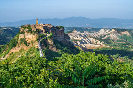 The ancient village of Civita di Bagnoregio, also called the diying city, in the region of Tuscia, Italyの写真素材