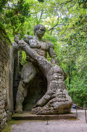 Statue in the Park of the Monsters of Bomarzo, also called Sacred Grove. a manieristic Garden in Lazio, Italyの写真素材