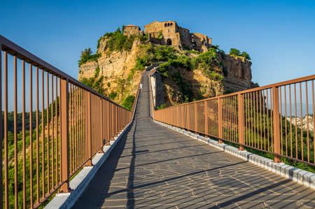 The ancient village of Civita di Bagnoregio, also called the diying city, in the region of Tuscia, Italyの写真素材