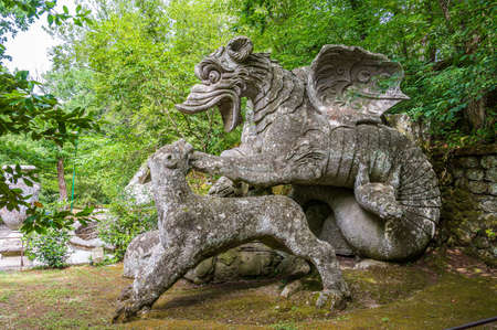Statue in the Park of the Monsters of Bomarzo, also called Sacred Grove. a manieristic Garden in Lazio, Italyの写真素材