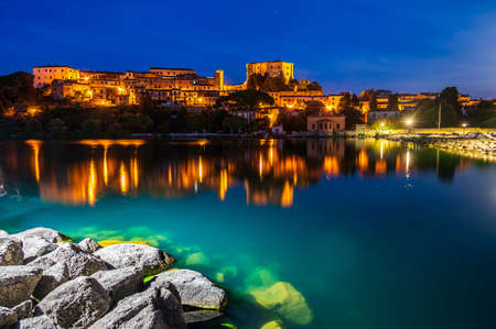 Townscape of Capodimonte, ancient village on a promontory on the Bolsena Lake, Lazio, Italyの写真素材