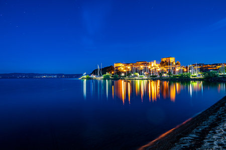 Townscape of Capodimonte, ancient village on a promontory on the Bolsena Lake, Lazio, Italyの写真素材