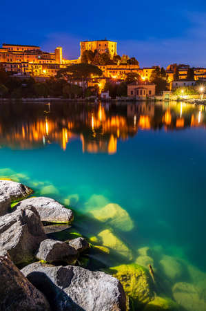 Townscape of Capodimonte, ancient village on a promontory on the Bolsena Lake, Lazio, Italyの写真素材