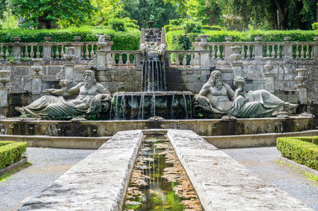 The Mannerist garden of surprise in Bagnaia, Viterbo, central Italy, attributed to Jacopo Barozzi da Vignolaの写真素材