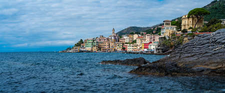 View over the ancient village of Bogliasco, on the italian Rivieraの写真素材