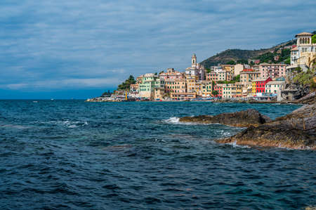 View over the ancient village of Bogliasco, on the italian Rivieraの写真素材
