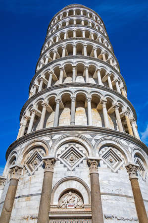 The world famous leaning tower in Piazza dei Miracoli, Pisa, one of the Unesco World Heritage Siteの写真素材