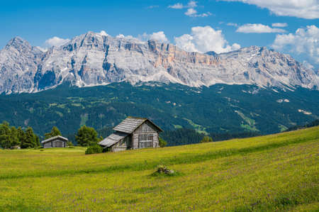 Mountain hut near Peitlerkofel in Antermoia, Val Badia in the Dolomites, one Unesco World Heritage Siteの写真素材