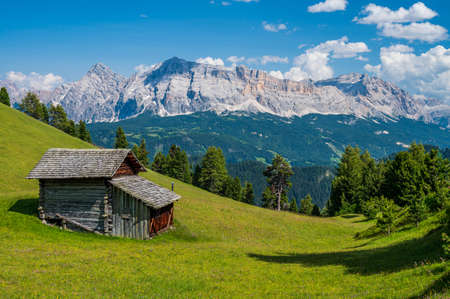 Mountain hut near Peitlerkofel in Antermoia, Val Badia in the Dolomitesの写真素材