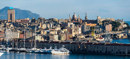 View of the port of Genoa, one of the most important in the mediterranean seaの写真素材