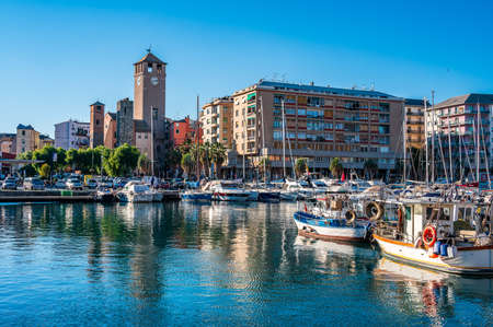 The port of Savona in the heart of the city on the italian rivieraの写真素材