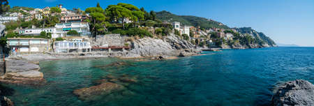 The promede on the cliffs of the village of Zoagli on the Italian Rivieraの写真素材