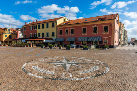 Square in Chiavari, direct on the sea, in this village on the italian rivieraの写真素材