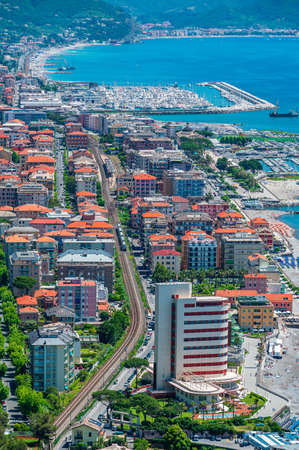 The town of Chiavari seen from a sanctuary over the hillsの写真素材