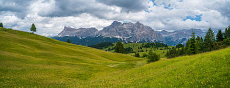 The plateau of Pralongia in the heart of Dolomites, between Corvara and San Cassianoの写真素材