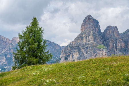 The plateau of Pralongia in the heart of Dolomites, between Corvara and San Cassianoの写真素材