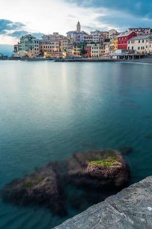 View over  the old town of Bogliasco, maritime village on the Italian Rivieraの写真素材