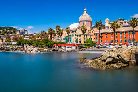 The old town of Pegli (a district of Genoa) seen from the cliffsの写真素材