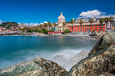 The old town of Pegli (a district of Genoa) seen from the cliffsの写真素材