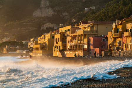 The village of Varigotti built directly on the beach on the Italian Rivieraの写真素材