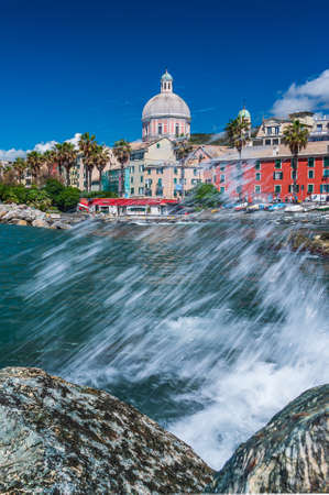The old town of Pegli (a district of Genoa) seen from the cliffsの写真素材